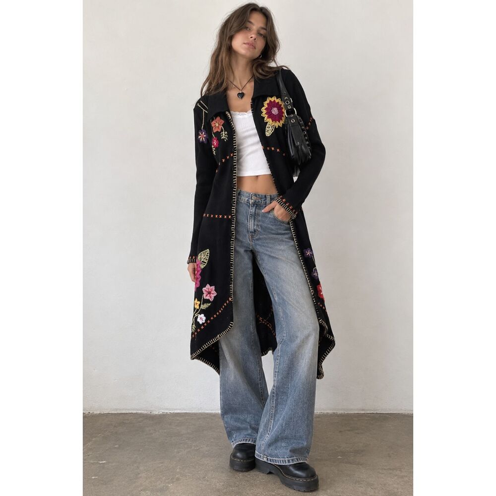 Buffalo David Bitton Black Long Duster Cardigan Sweater  Women's Size Medium